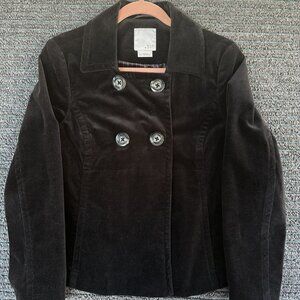 Vtg Old Navy Black Velour Peacoat Double Breasted Jacket Size M Button Up Preppy